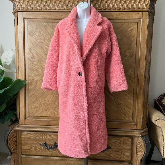 Missy Empire Pink Fuzzy Teddy Bear Longline Coat - Picture 6 of 9